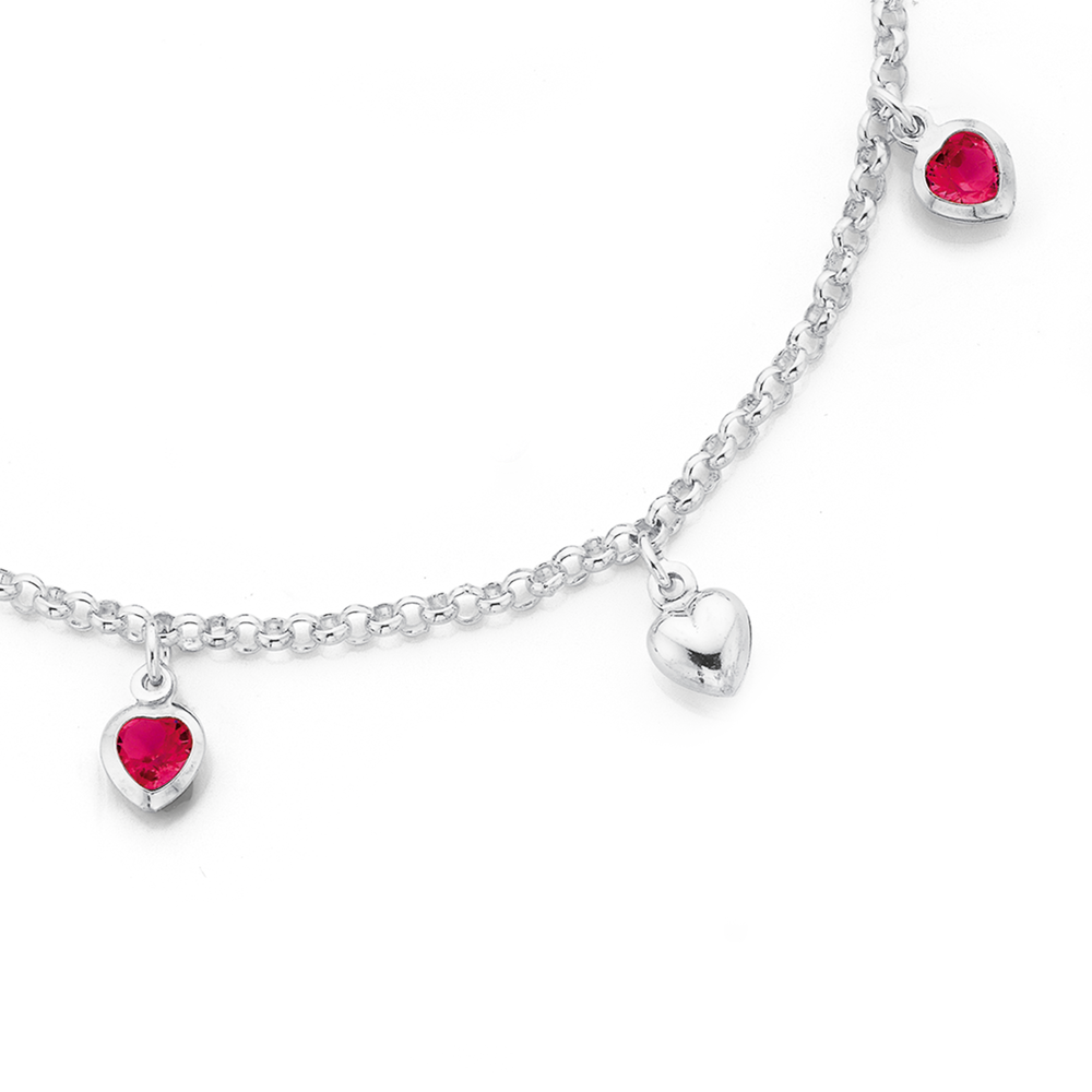 silver 17cm belcher multi heart charm bracelet 1501030 115226